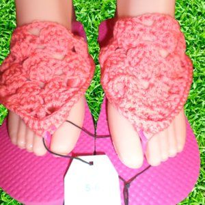 Handmade Crocheted Sz 5-6 Flip Flops - Color - Coral